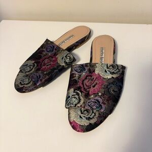 Charles David Floral Embroidered Slip On Open Toe Flats Sandals Multicolor US 6